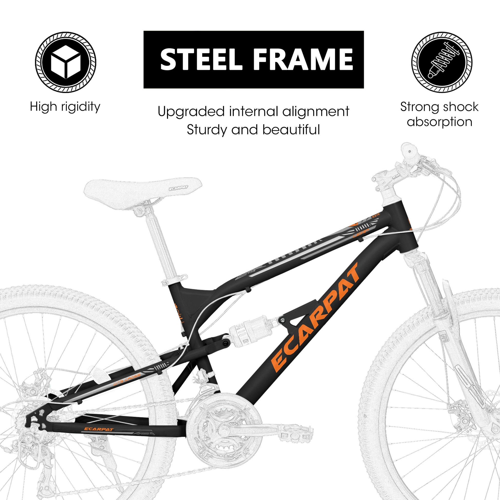 A26207 26 Inch Steel Frame Shock Fork Plus Shock Absorber 21-speed Unisex Mountain Bike