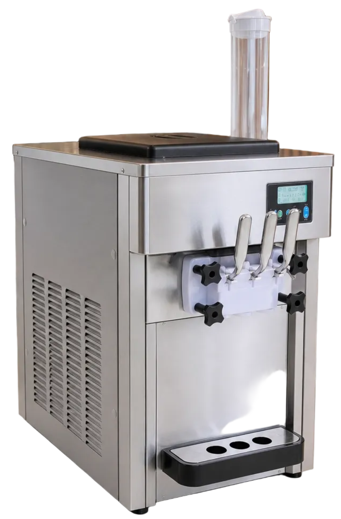 Ice cream machine in a dessert shop with 'Sweet Moments' branding.